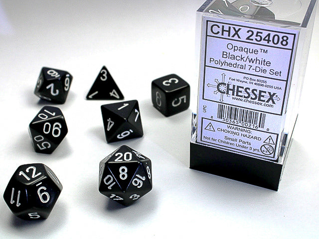 Chessex opaque 7-die set Black/White